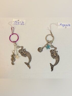 NEW Mermaid Keychains or purse charms with starfish crystal gemstones